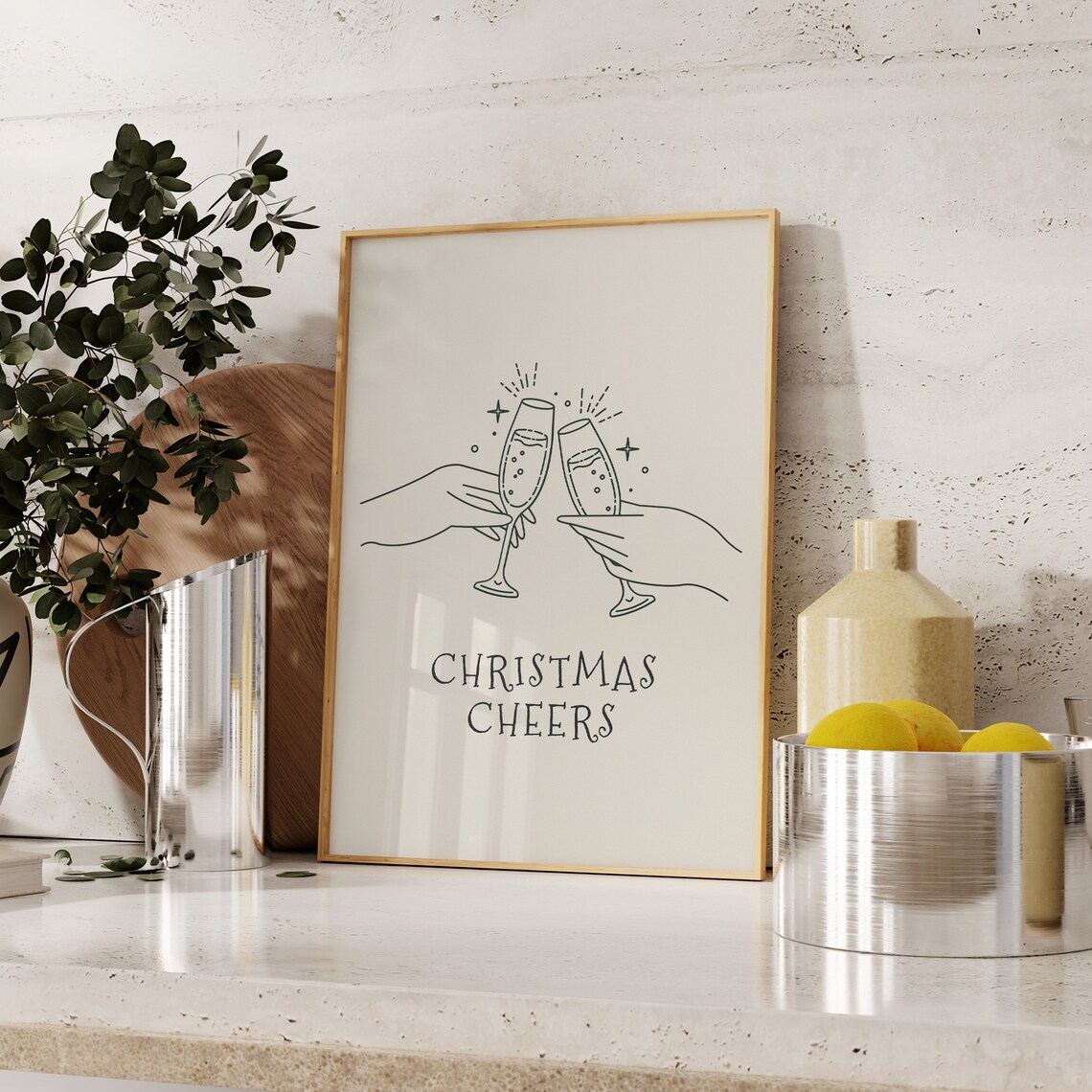 Christmas Cheers Champagne Toast Poster Minimalist Holiday Kitchen Decor - Image 3