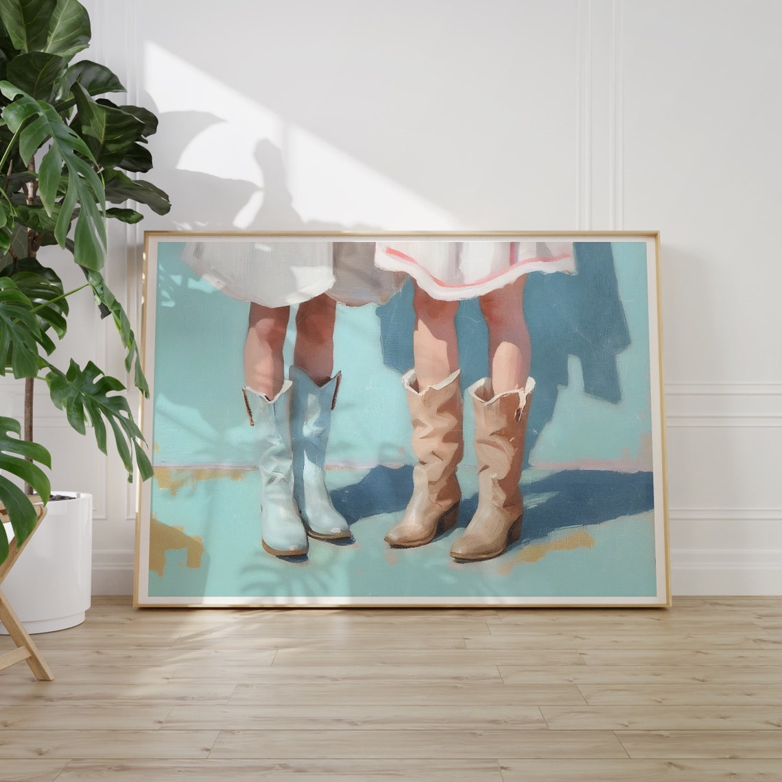 Girly Western Wall Art Cowboy Boots Oil Painting Western Wall Art Baby Blue Print Preppy Coastal Cowgirl Wall Art Instant