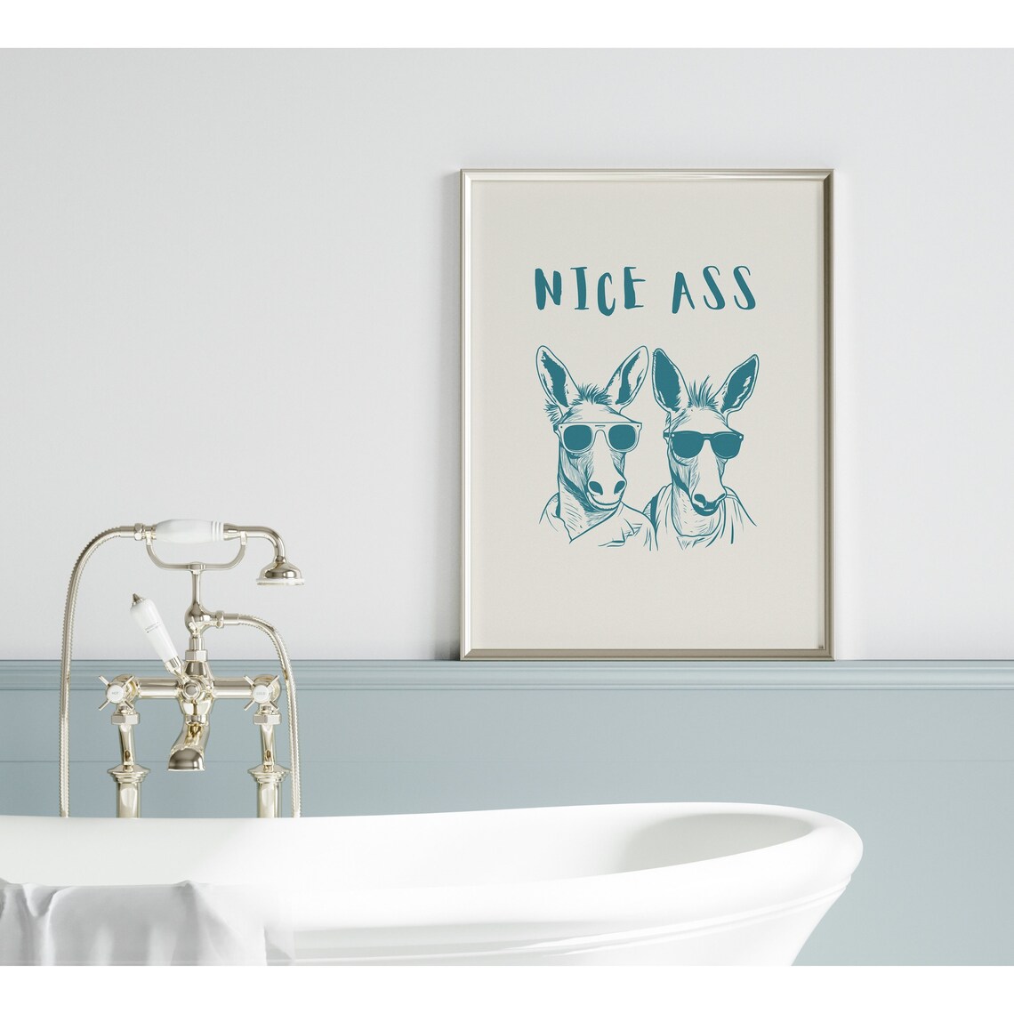 Twin Teal Donkeys In Sunglasses Nice Ass Bathroom Humor Poster - Image 2