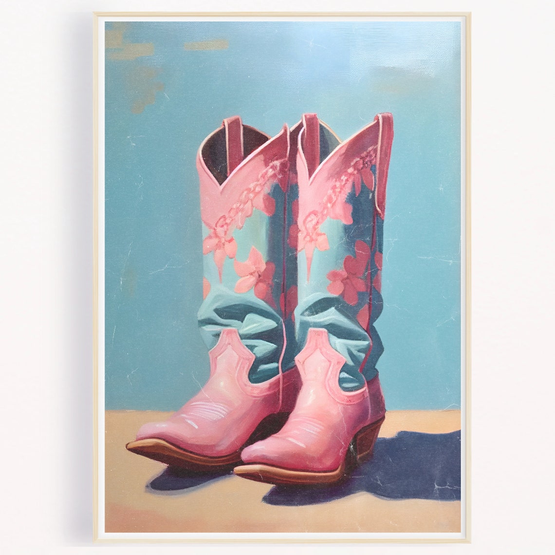 Pink Cowboy Boots Print Trendy Oil Painting Girly Western Decor Pink Preppy Wall Art Cowgirl Aesthetic Art Print Instant