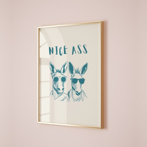 Nice Ass Poster Trendy Toilet Print Funny Bathroom Poster Cute Donkey Wall Art Trendy Nice Ass Print Bathroom Art Instant