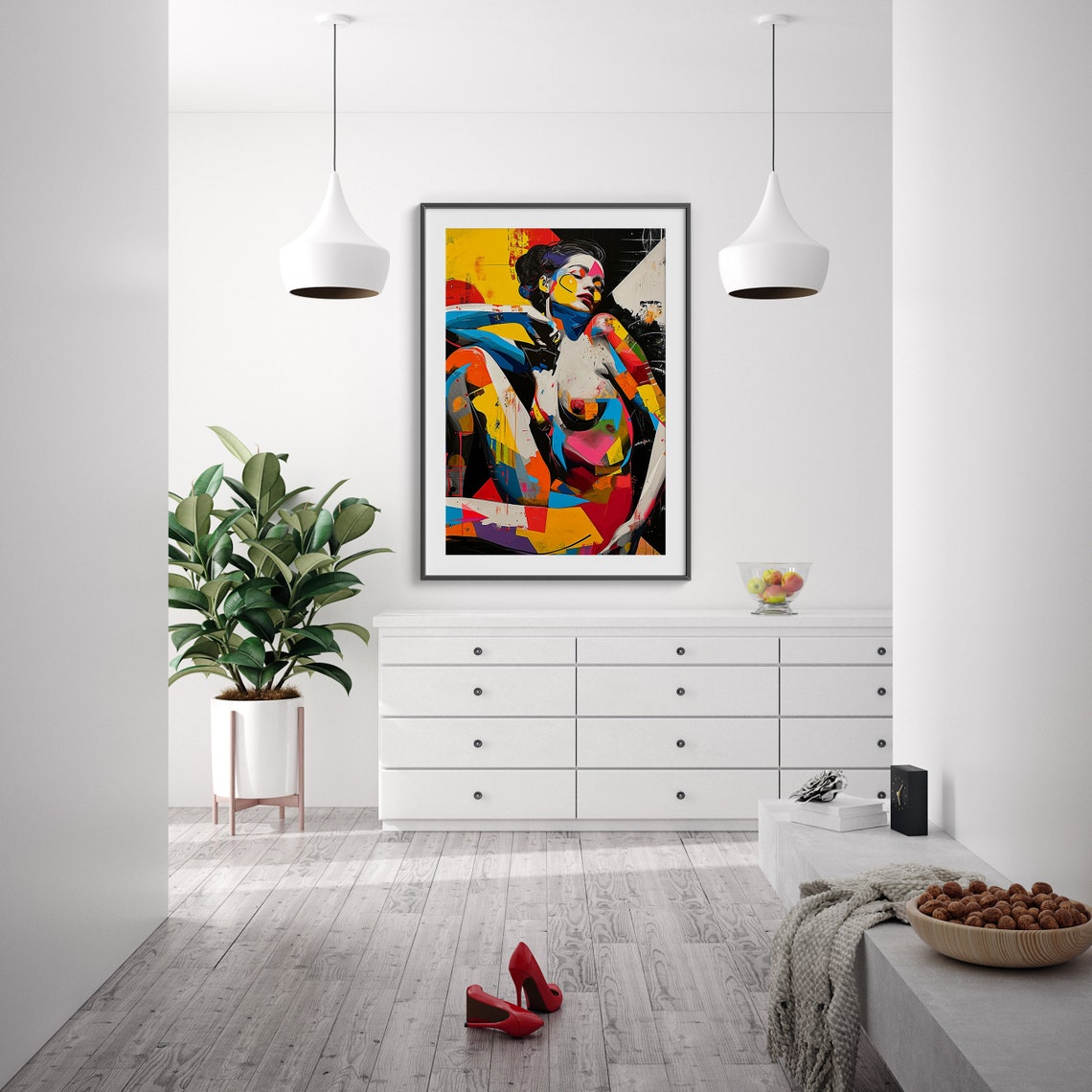 Abstract Nude Painting Art Modern Wall Decor Mondrian Style Art Print Instant Wall Art - Image 4