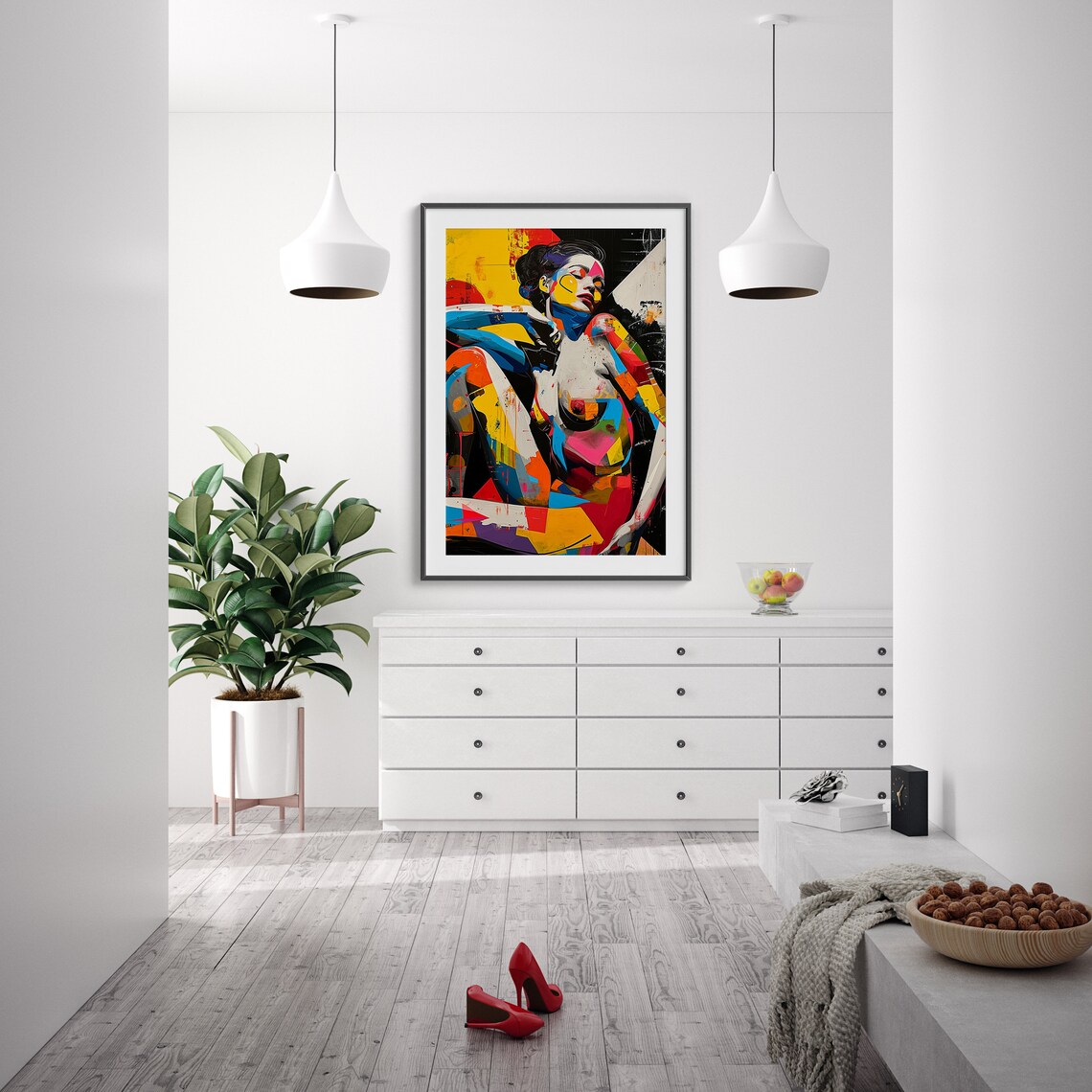 Colorful Abstract Nude Woman Pop Art in Geometric Style Poster - Image 4