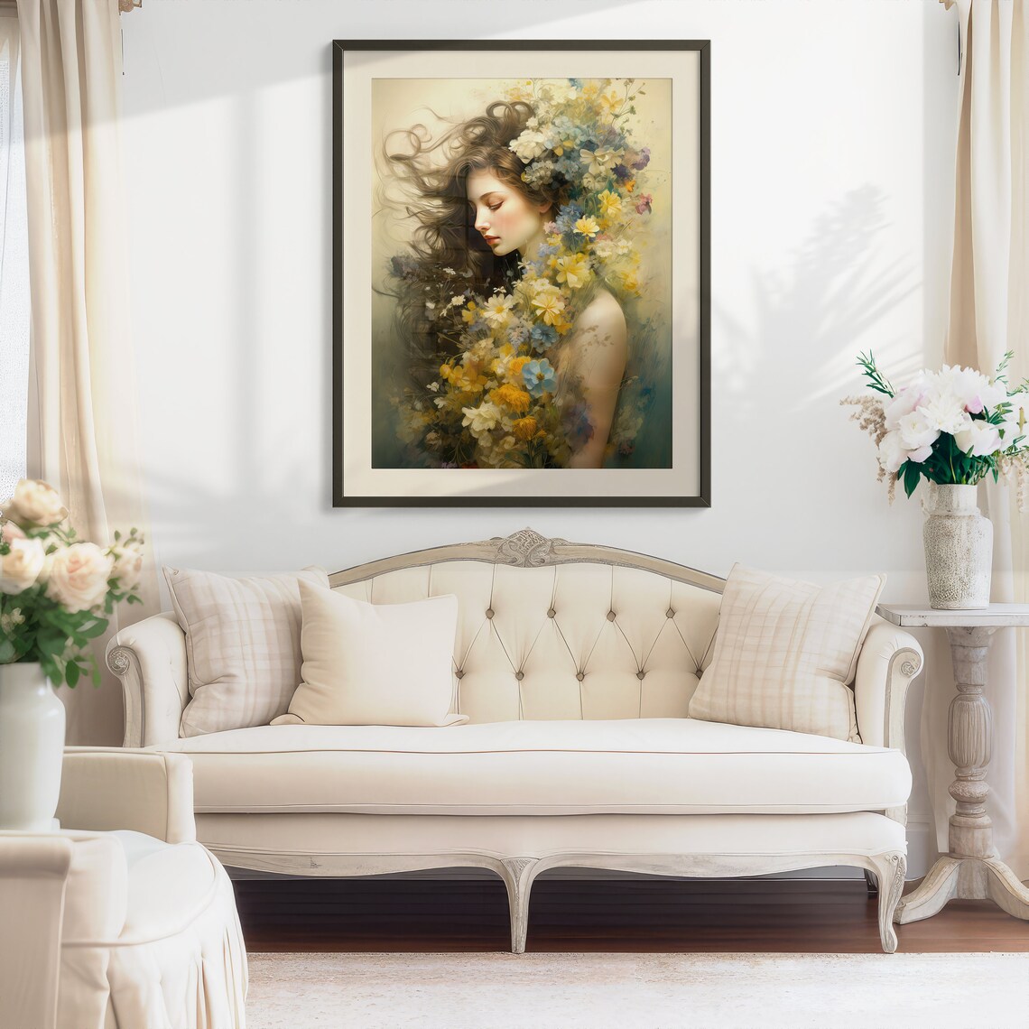 Dreamy Woman with Wildflowers in Her Hair Soft Romantic Art Poster - Image 5