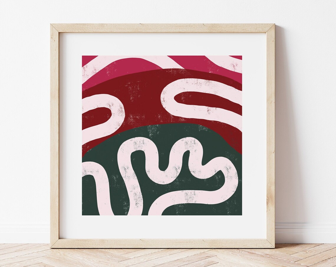 Abstract Landscape Inspired Wall Art Viva Magenta And Green Bold Line Square Poster Instant