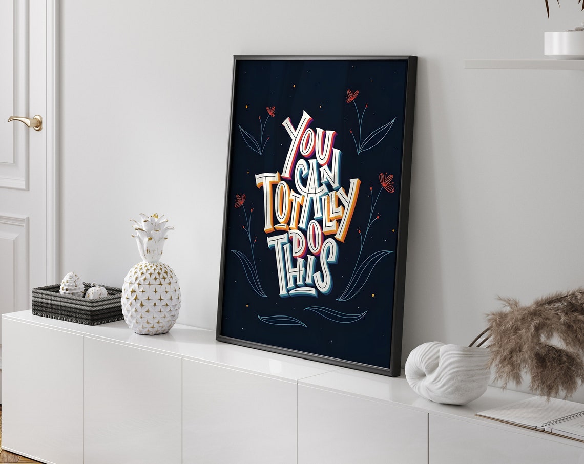 You Can Totally Do This Navy Hand Lettered Motivational Poster