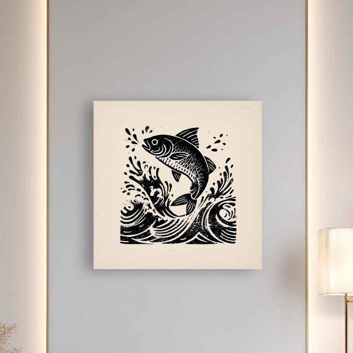 Bold Fish Ink Art Black And White Canvas Print Minimalist Ocean Wall Decor