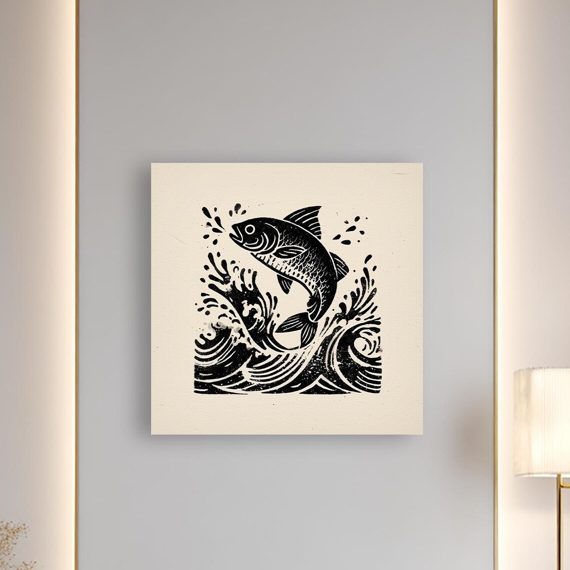 Bold Fish Ink Art Black And White Leaping Fish Minimalist Poster