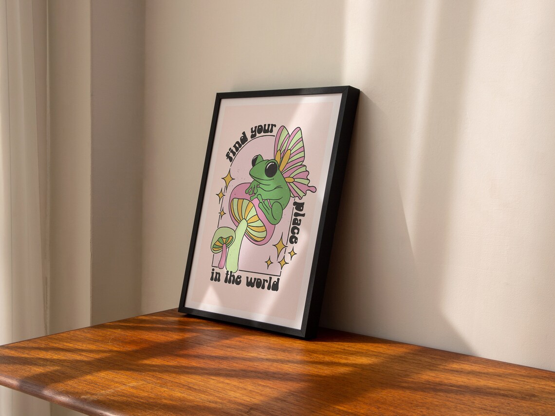 Funky Pastel Frog and Mushroom Poster, Y2K Retro Decor - Image 2