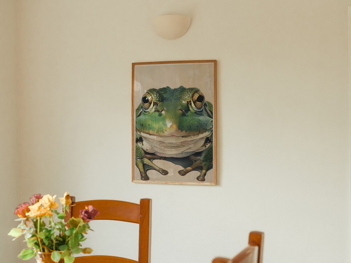 Green Frog Close Up Portrait Nature Wildlife Painting Poster - Image 3