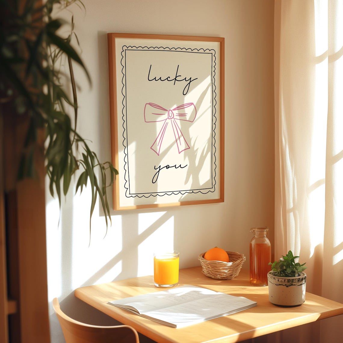 Lucky You Pink Bow Coquette Romantic Trendy Bedroom Wall Poster - Image 2