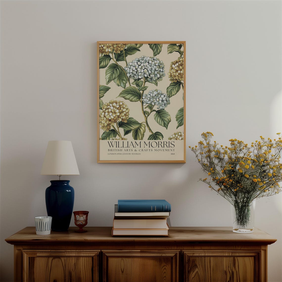 William Morris Hydrangea Blossoms Blue Gold Floral Exhibition Poster - Image 4