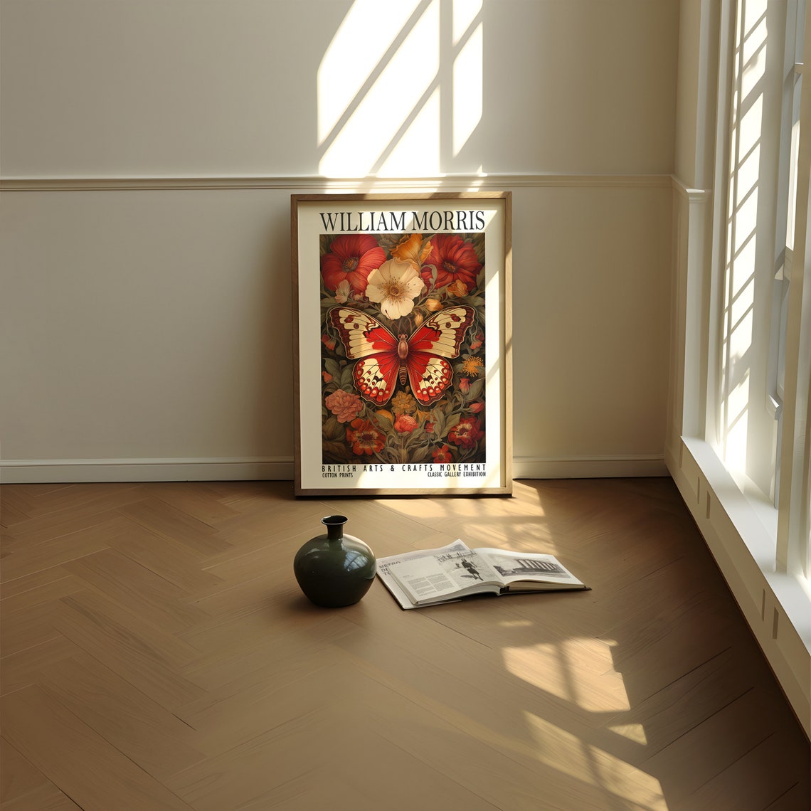 William Morris Red Butterfly Floral Garden Exhibition Art Poster - Image 4