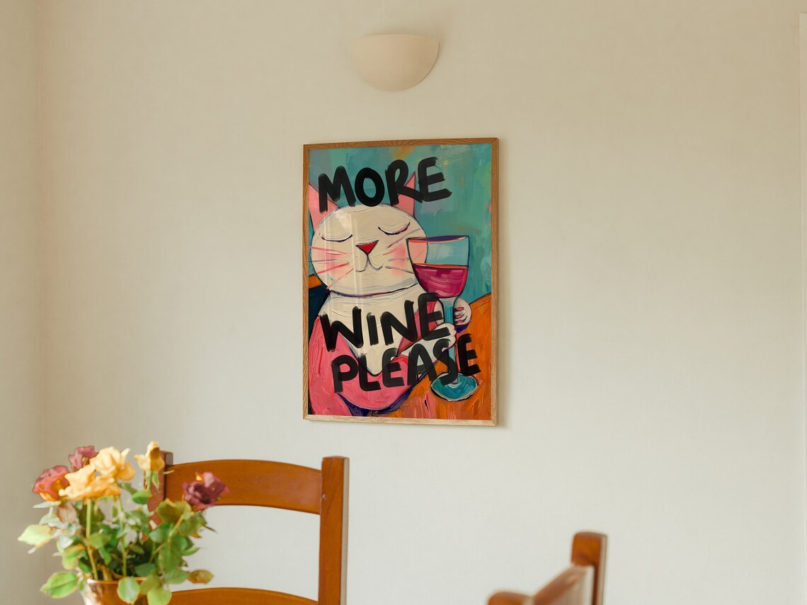 More Wine Please Cat Kitchen Typography Poster - Image 3
