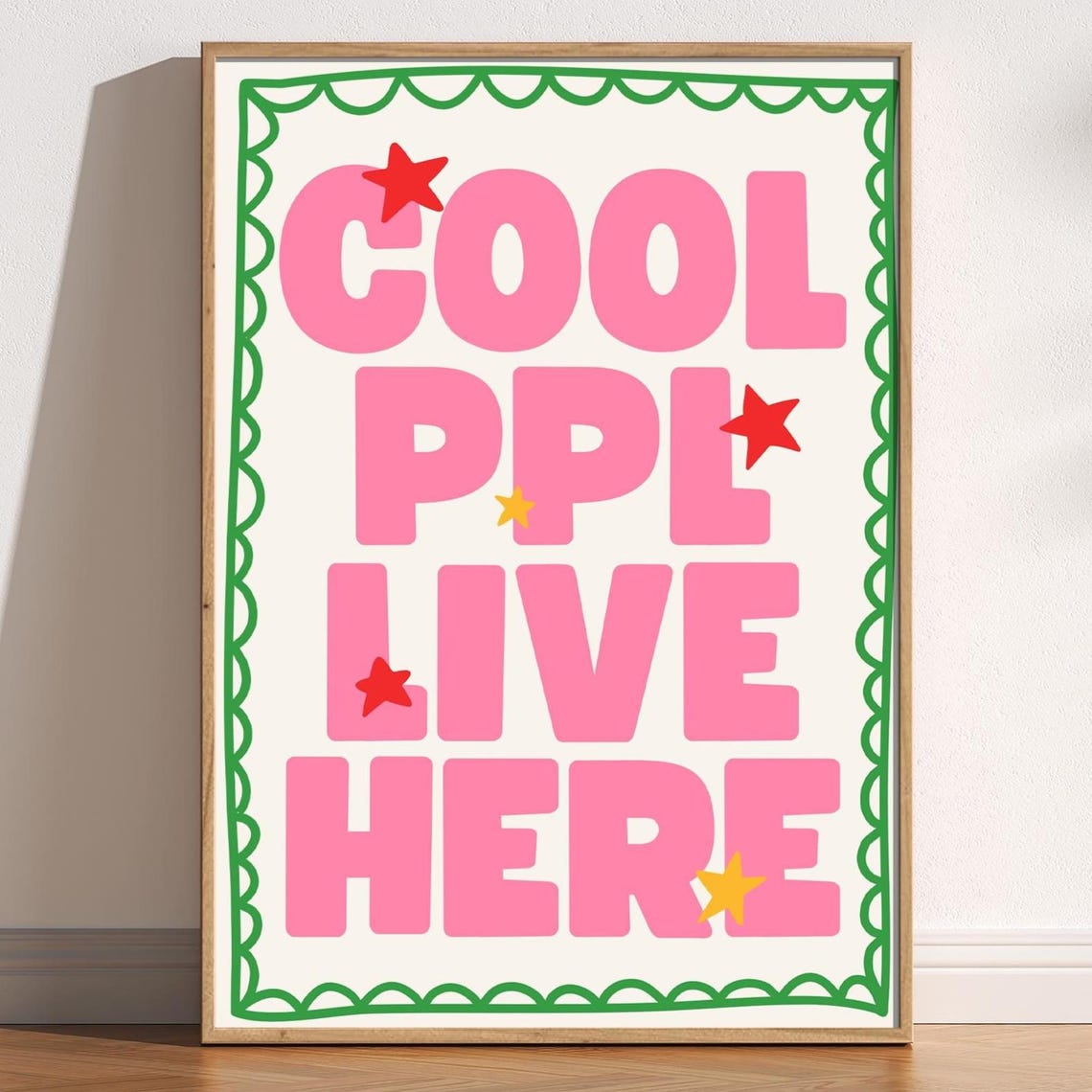 Cool Ppl Live Here Pink Block Letter Trendy Dorm Room Quote Poster