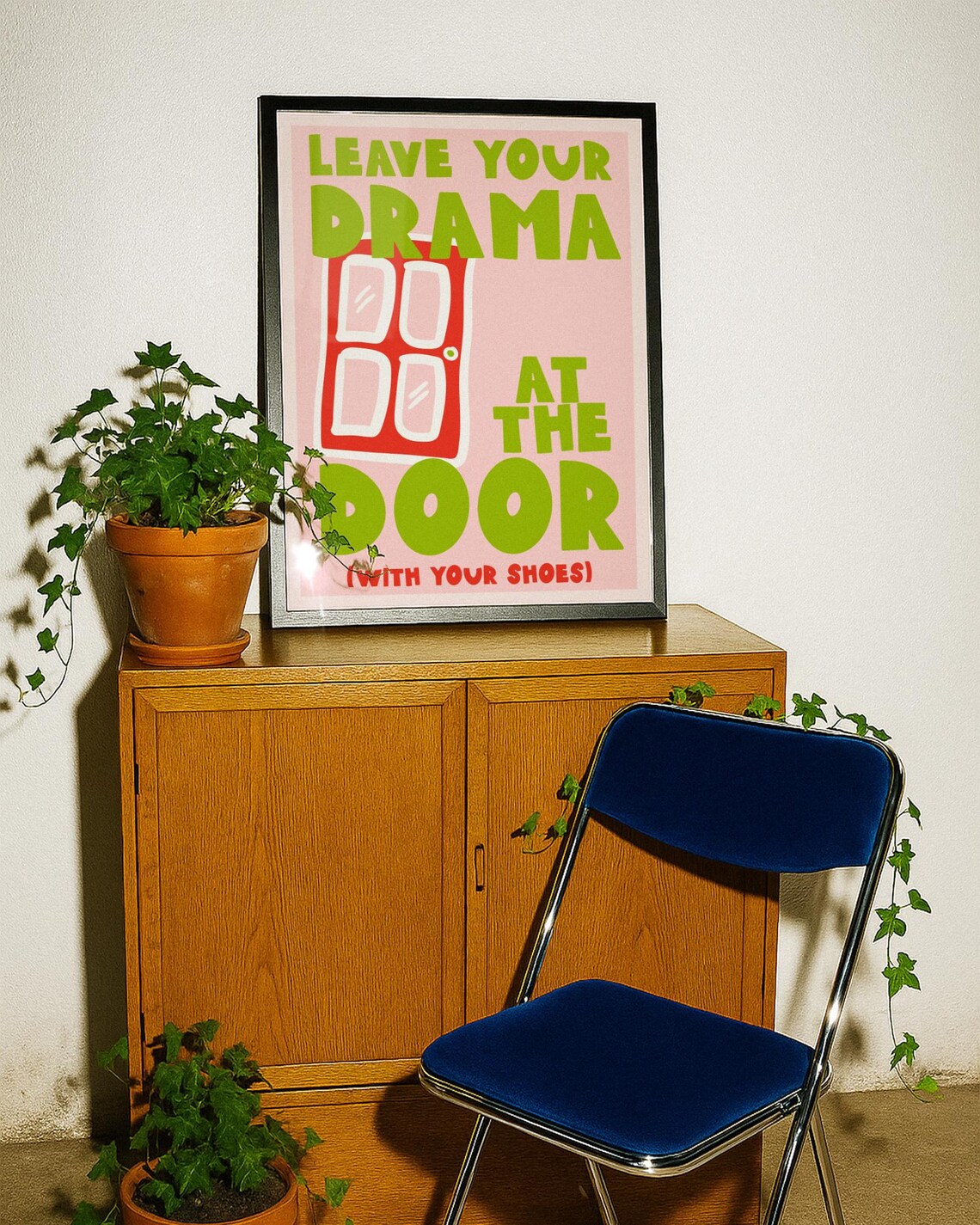 Leave Your Drama at the Door Funny Red Door House Rule Quote Poster - Image 3