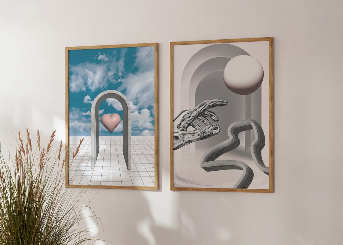Surreal Silver Chrome Hand Sphere 3D Ethereal Monochrome Art Poster - Image 3