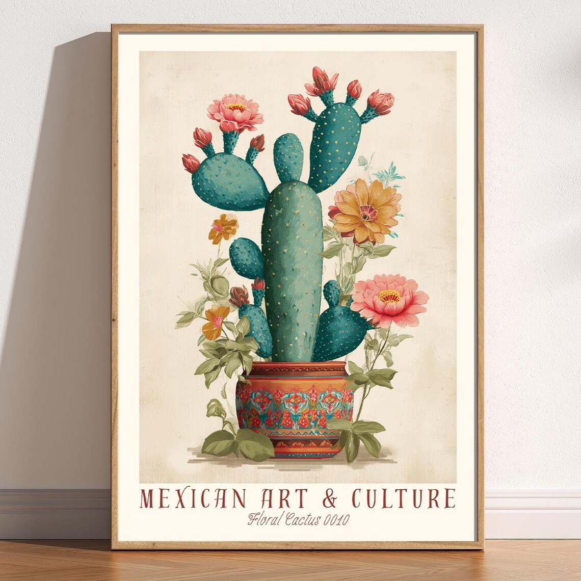 Mexican Art Culture Floral Prickly Pear Cactus Bloom Botanical Poster