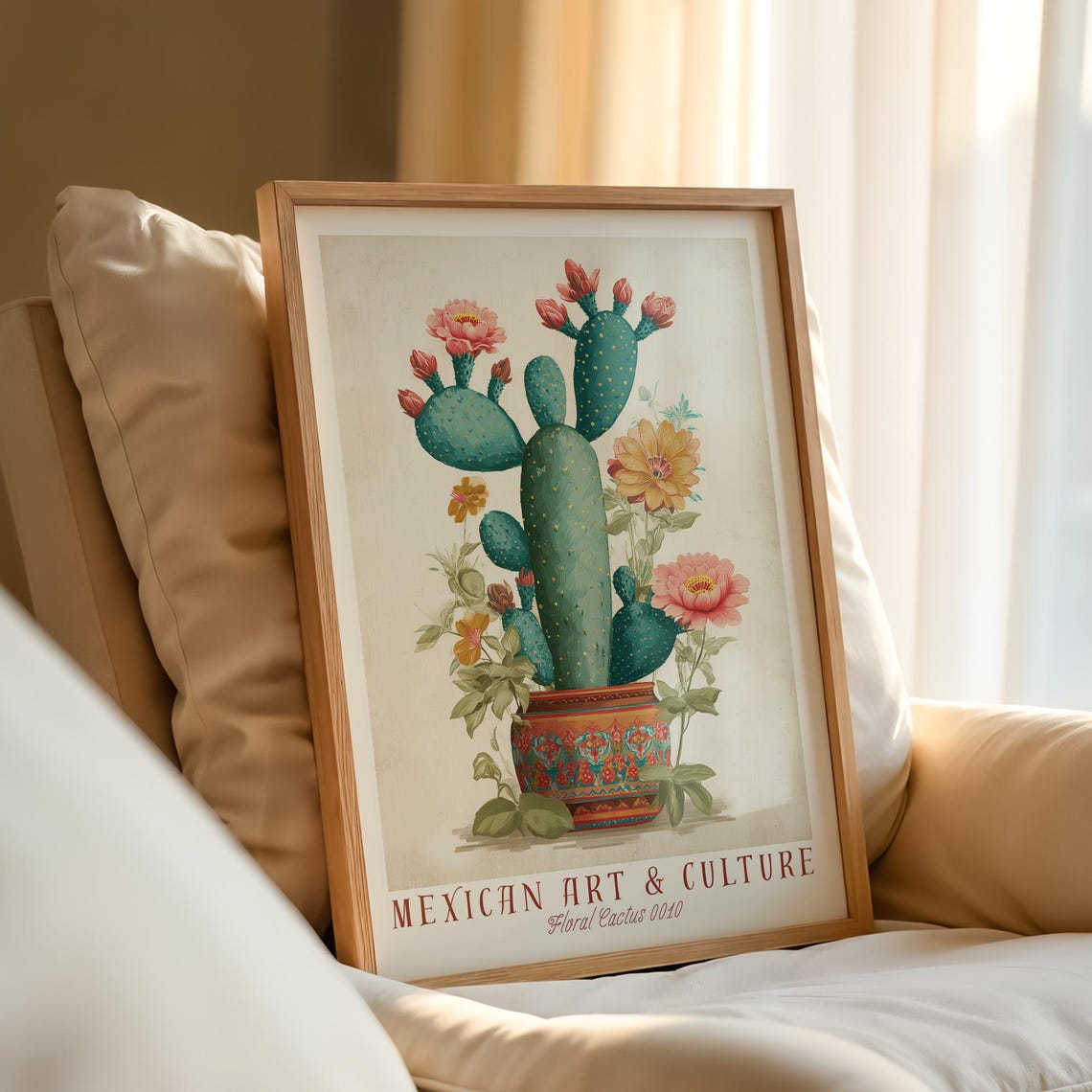 Mexican Art Culture Floral Prickly Pear Cactus Bloom Botanical Poster - Image 2