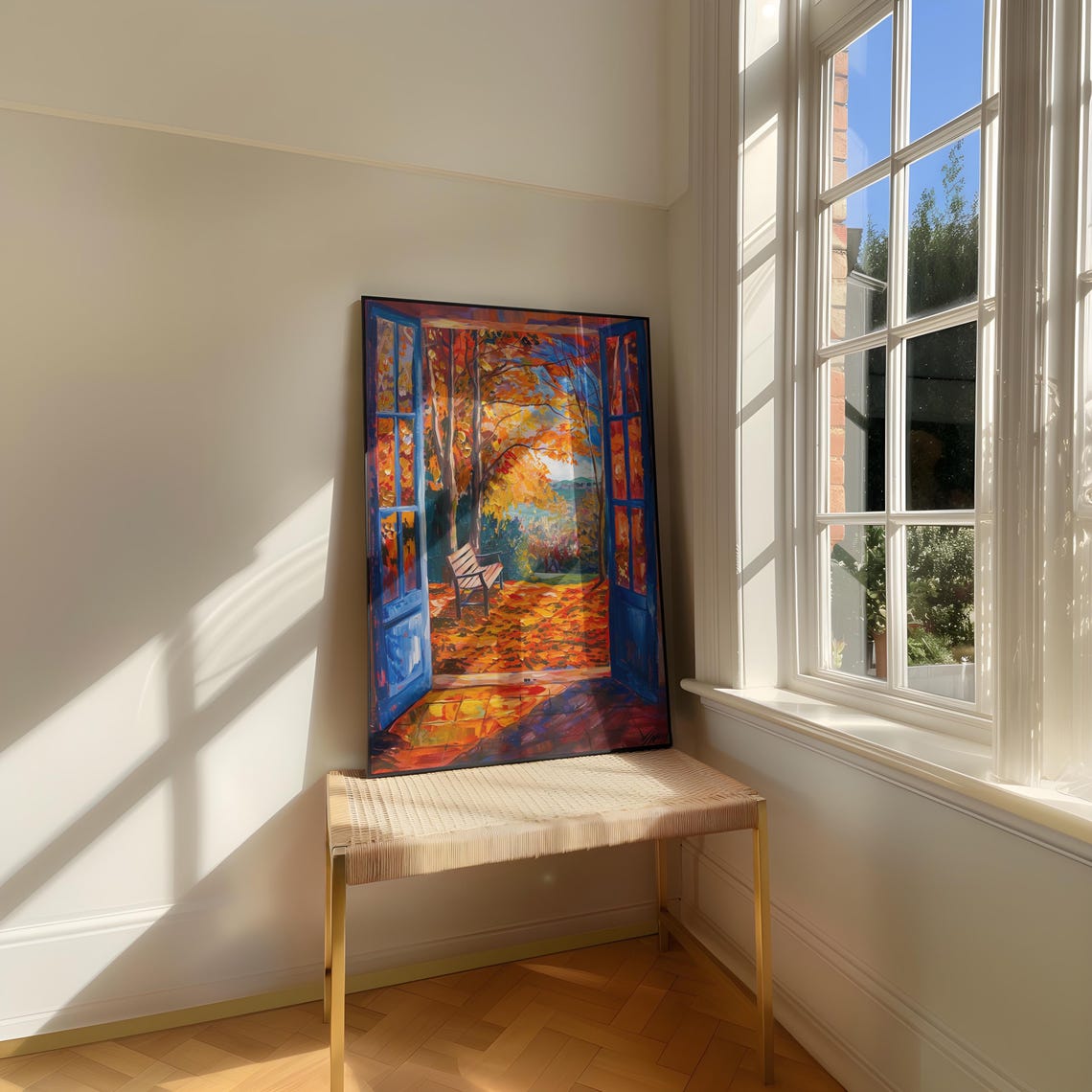 Autumn Trees Through Blue Doors Oil Painting Fall Landscape Poster - Image 4