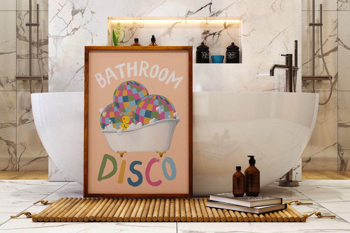 Bathroom Disco Fun Bathtub Rubber Duck Retro Bathroom Poster - Image 3