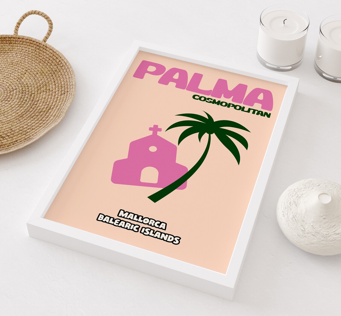 Palma Mallorca Cosmopolitan Balearic Islands Pink Travel Poster - Image 2