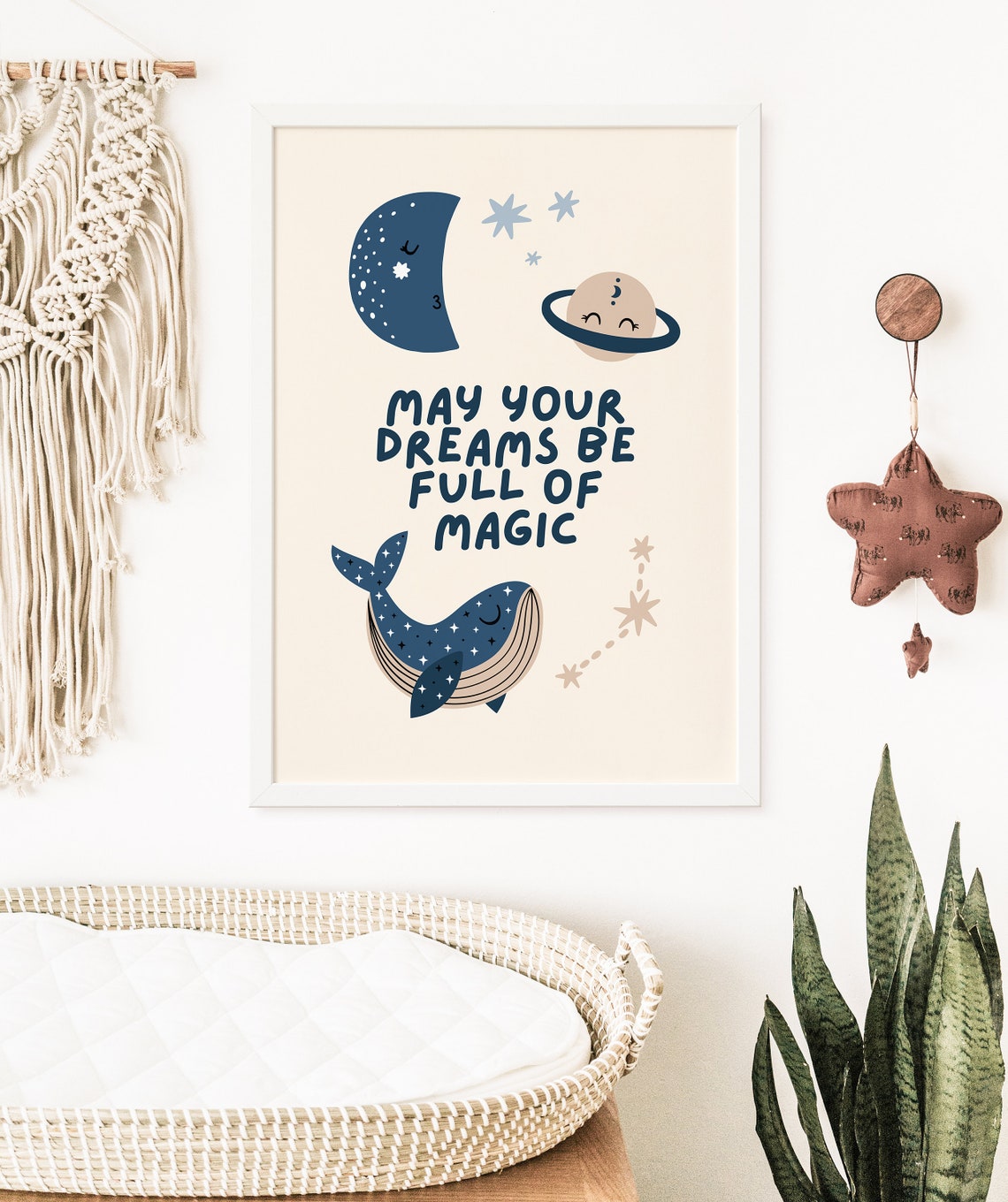 May Your Dreams Be Full Of Magic Celestial Whale Nursery Art Poster - Image 2