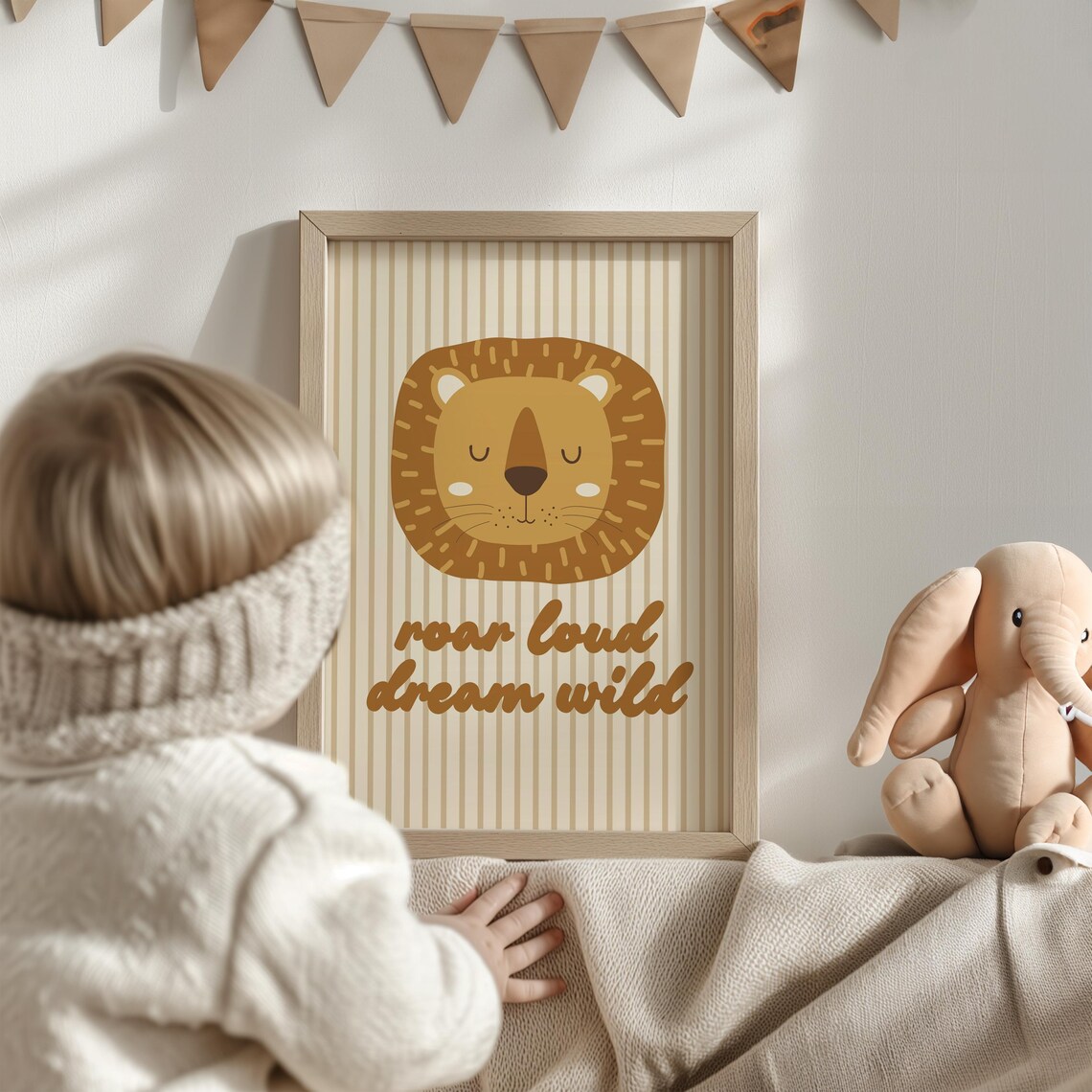 Roar Loud Dream Wild Cute Sleepy Lion Kids Nursery Animal Poster - Image 2