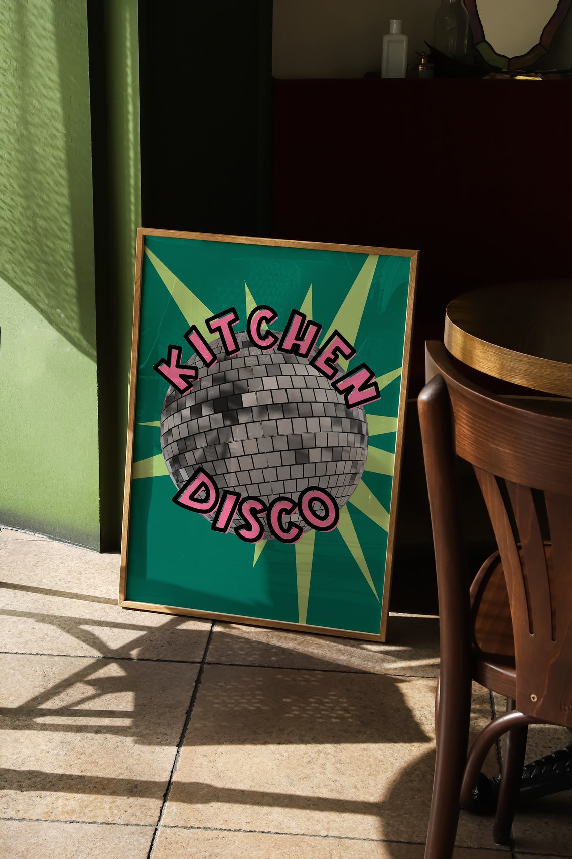 Kitchen Disco Ball Retro Green Groovy Party Fun Kitchen Poster - Image 4