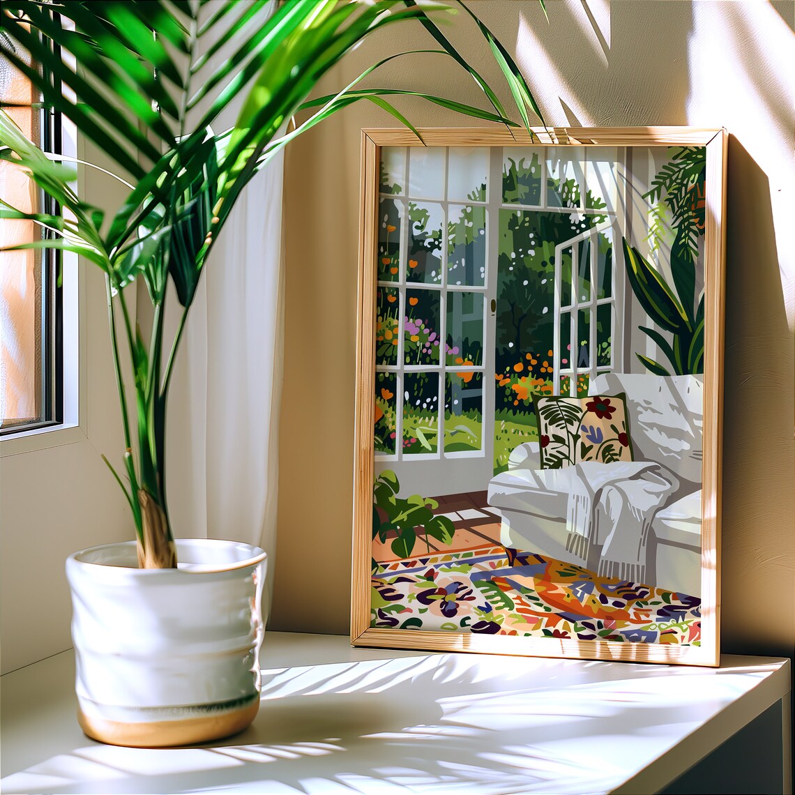 Sunny Sunroom Conservatory Open French Doors Garden View Poster - Image 4