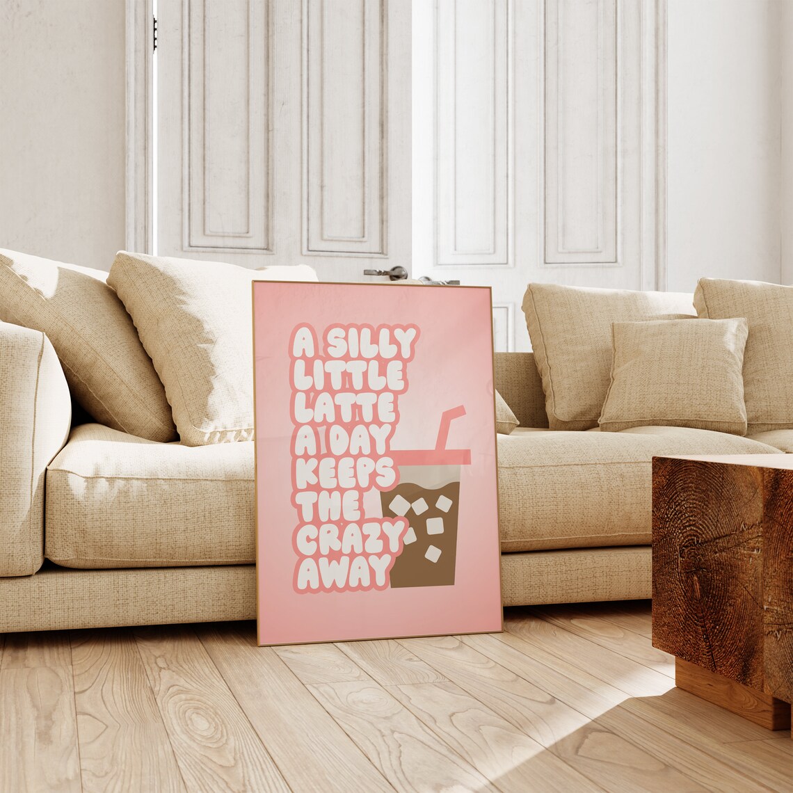 Silly Little Latte A Day Funny Coffee Pink Bubble Letter Poster - Image 2