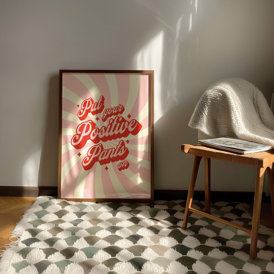 Put Your Positive Pants On Pink Groovy Retro Sunburst Quote Poster - Image 4