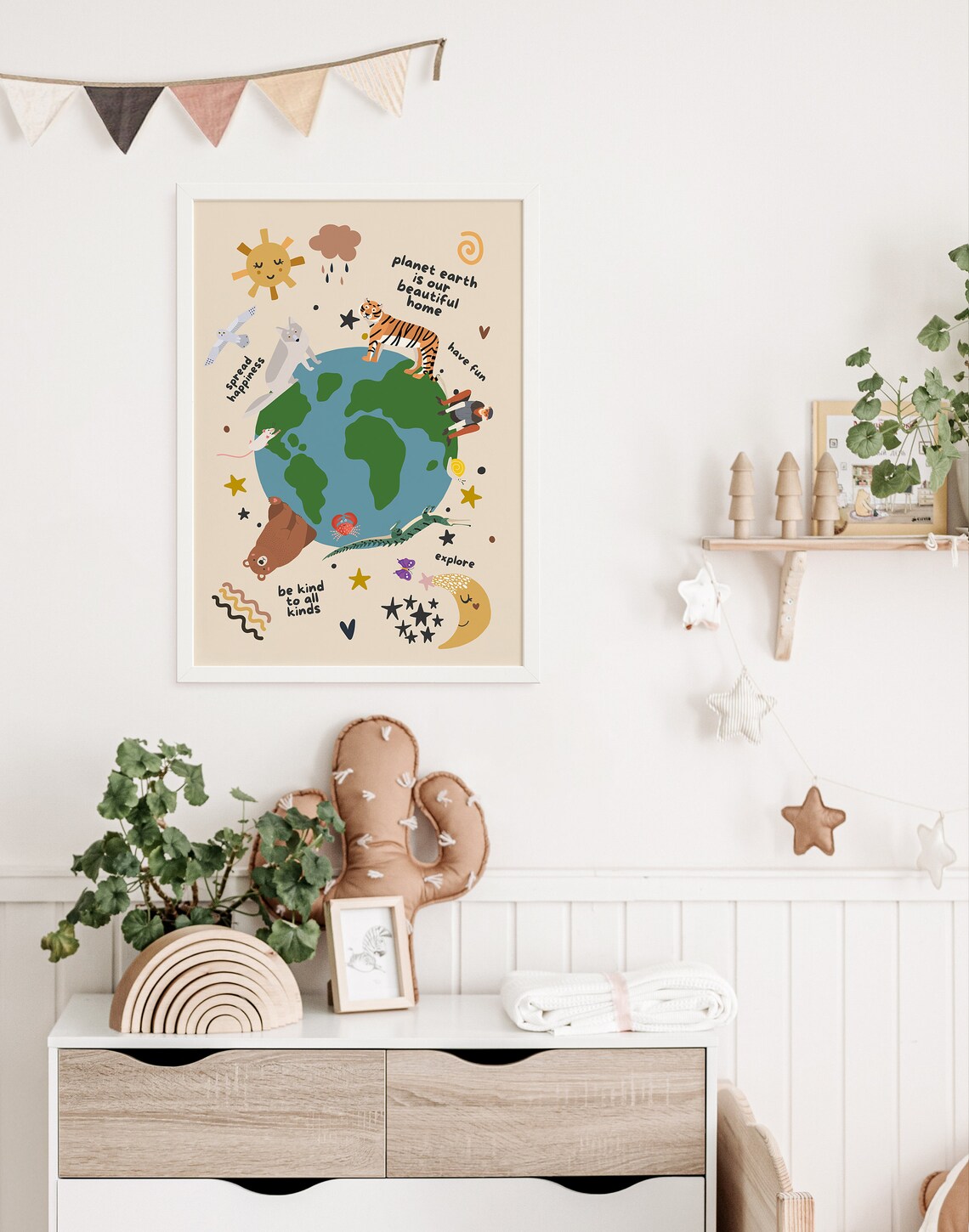 Animals Planet Earth Kids Art Print, Boho Nursery - Image 3