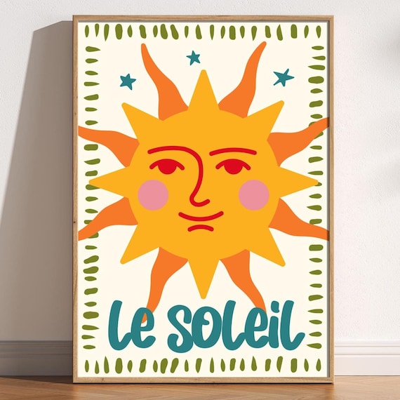 Sweet Sunny Le Soleil Smiling Sun Face Cute French Nursery Print Art