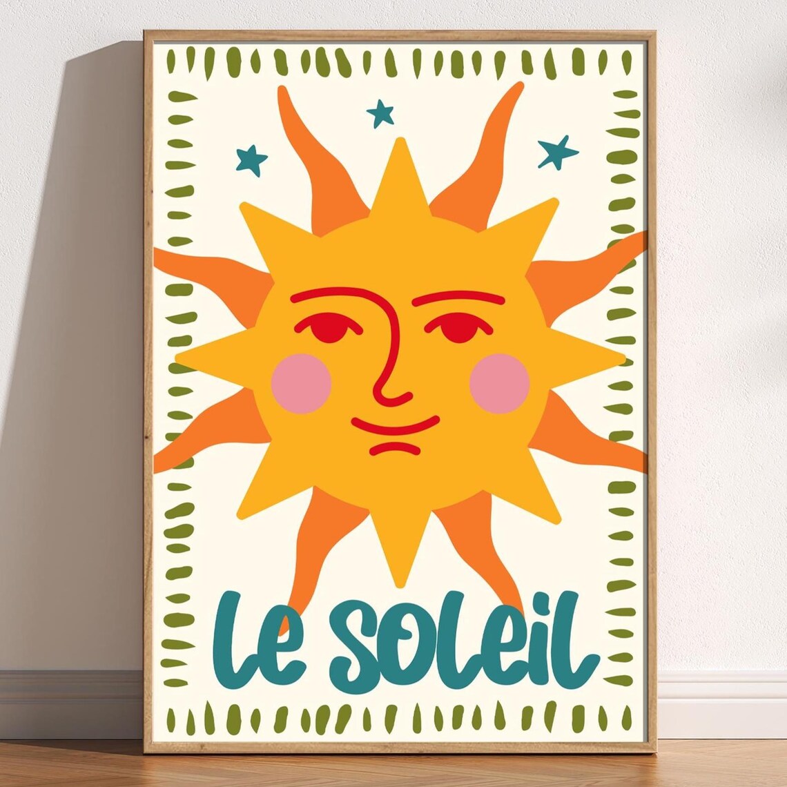 Sweet Sunny Le Soleil Smiling Sun Face Cute French Nursery Print Art