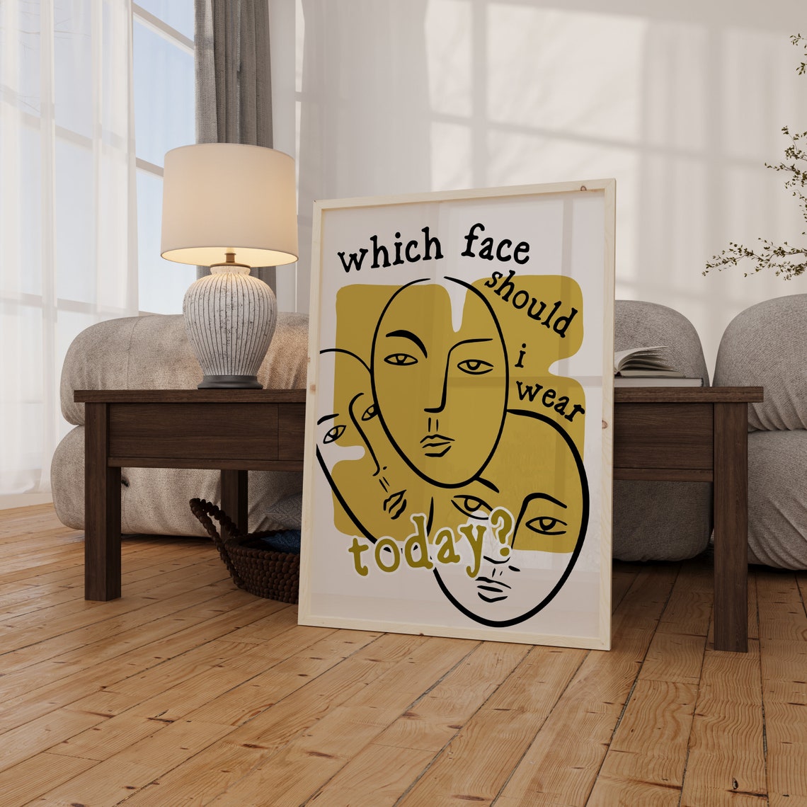Which Face Should I Wear Today Abstract Fun Line Art Face Print - Image 2