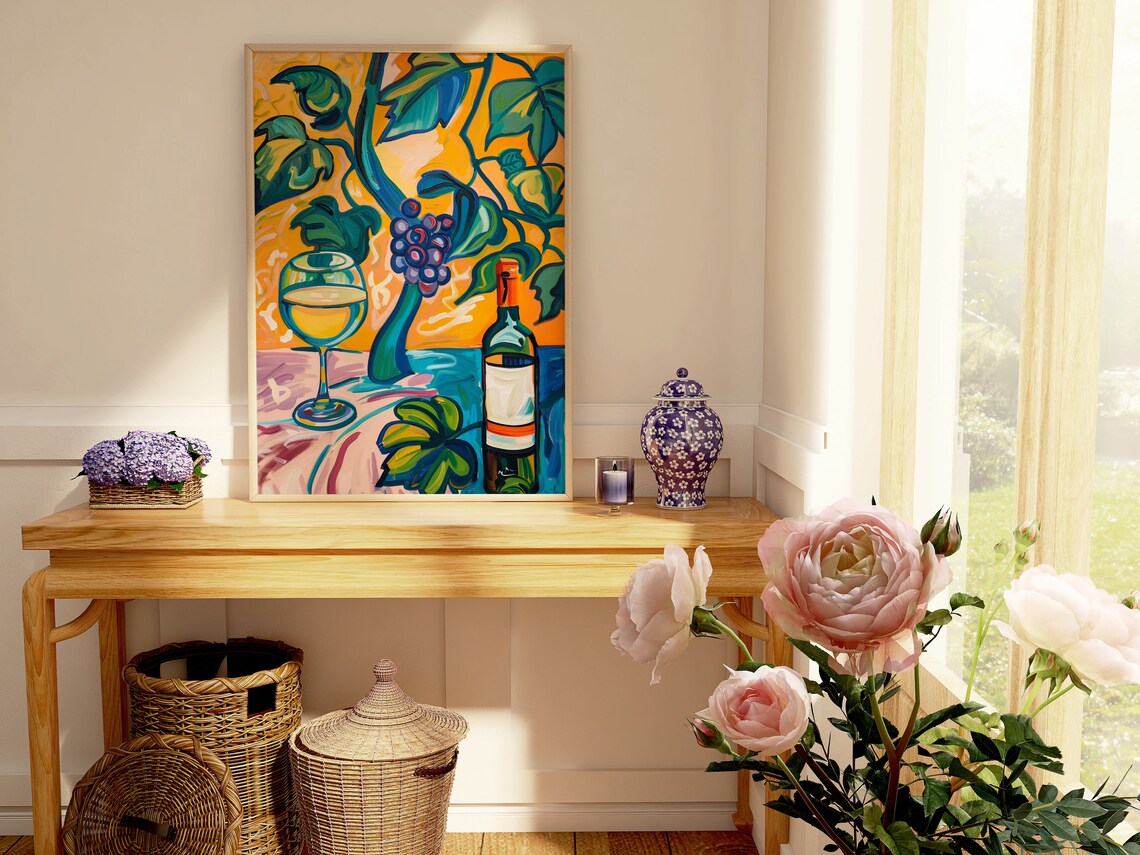 Matisse Style Wine Bottle Glass Grapes Mediterranean Fauvist Poster - Image 4
