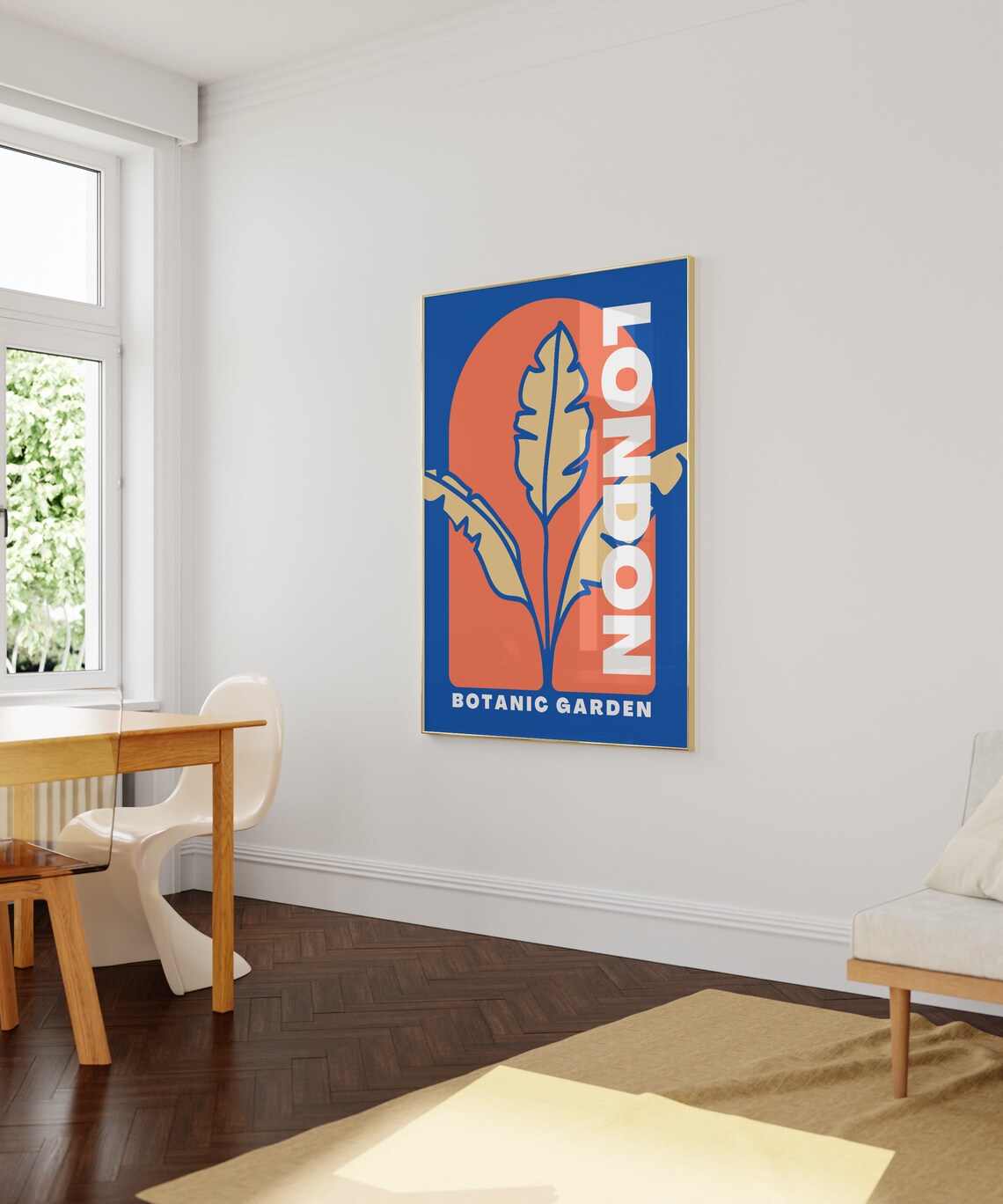London Botanic Garden Retro Blue Orange Banana Leaf Art Poster - Image 2