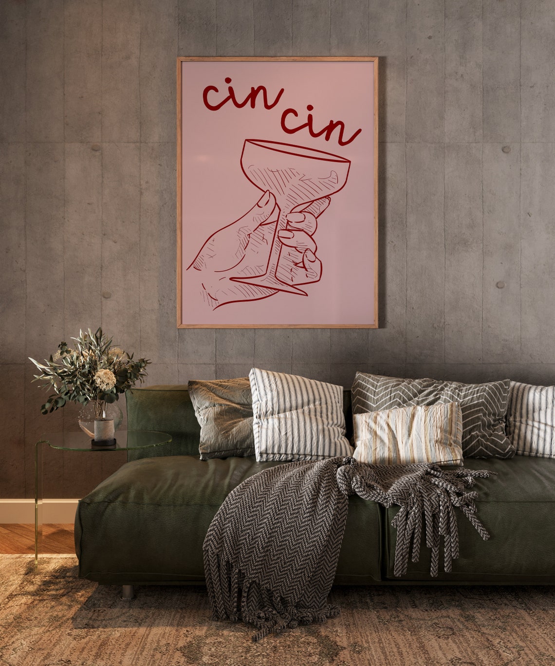 Cin Cin Cocktail Glass Pink Red Trendy Fun Kitchen Bar Wall Art - Image 2
