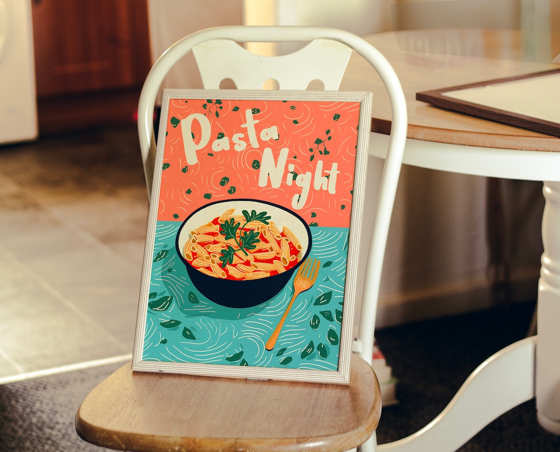 Pasta Night Retro Kitchen Dining Art Print - Image 3