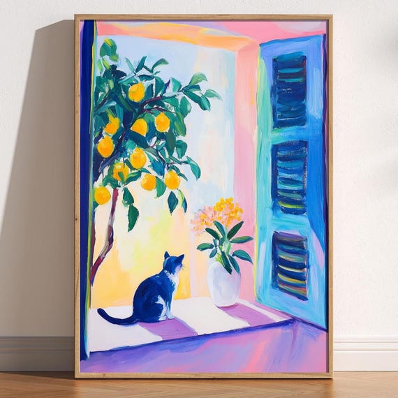 Matisse-Inspired Open Window Cat Art Print