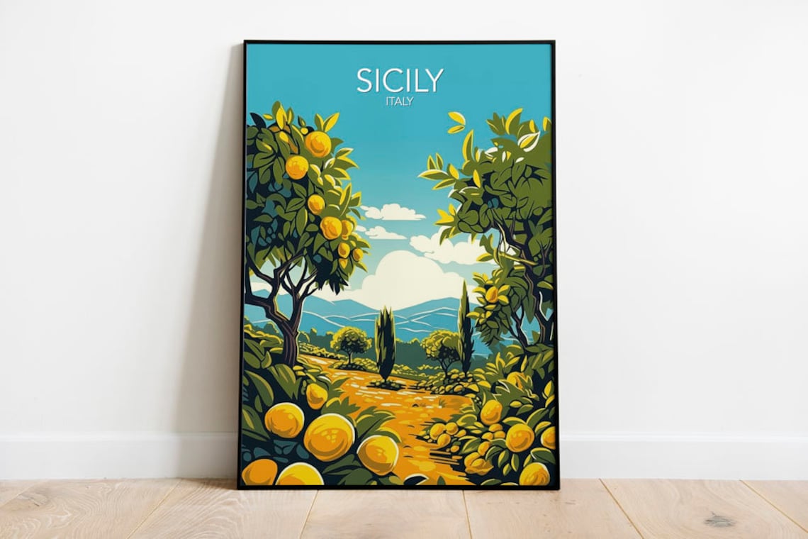 Sicily Modern Travel Poster, European Art Print