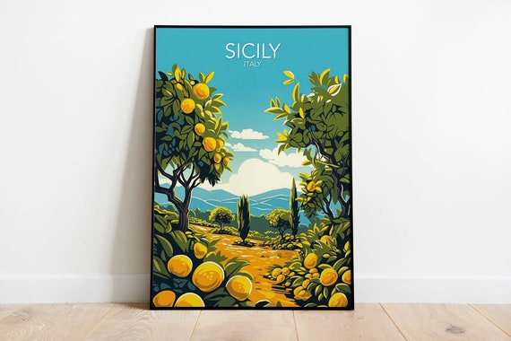 Sicily Modern Travel Poster, European Art Print