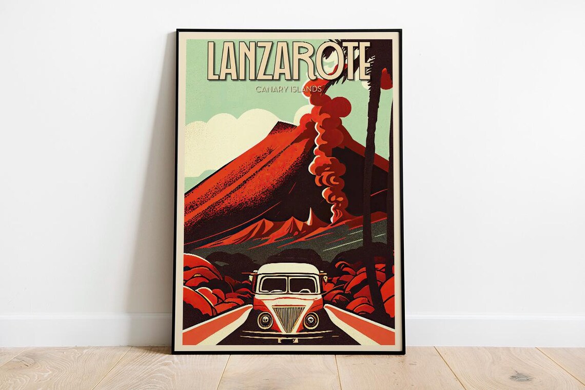 Lanzarote Canary Islands Volcano Camper Van Road Trip Travel Poster