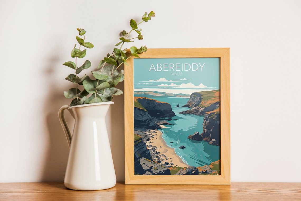 Abereiddy Wales Coastal Cliffs Cove Turquoise Sea Art Poster - Image 2
