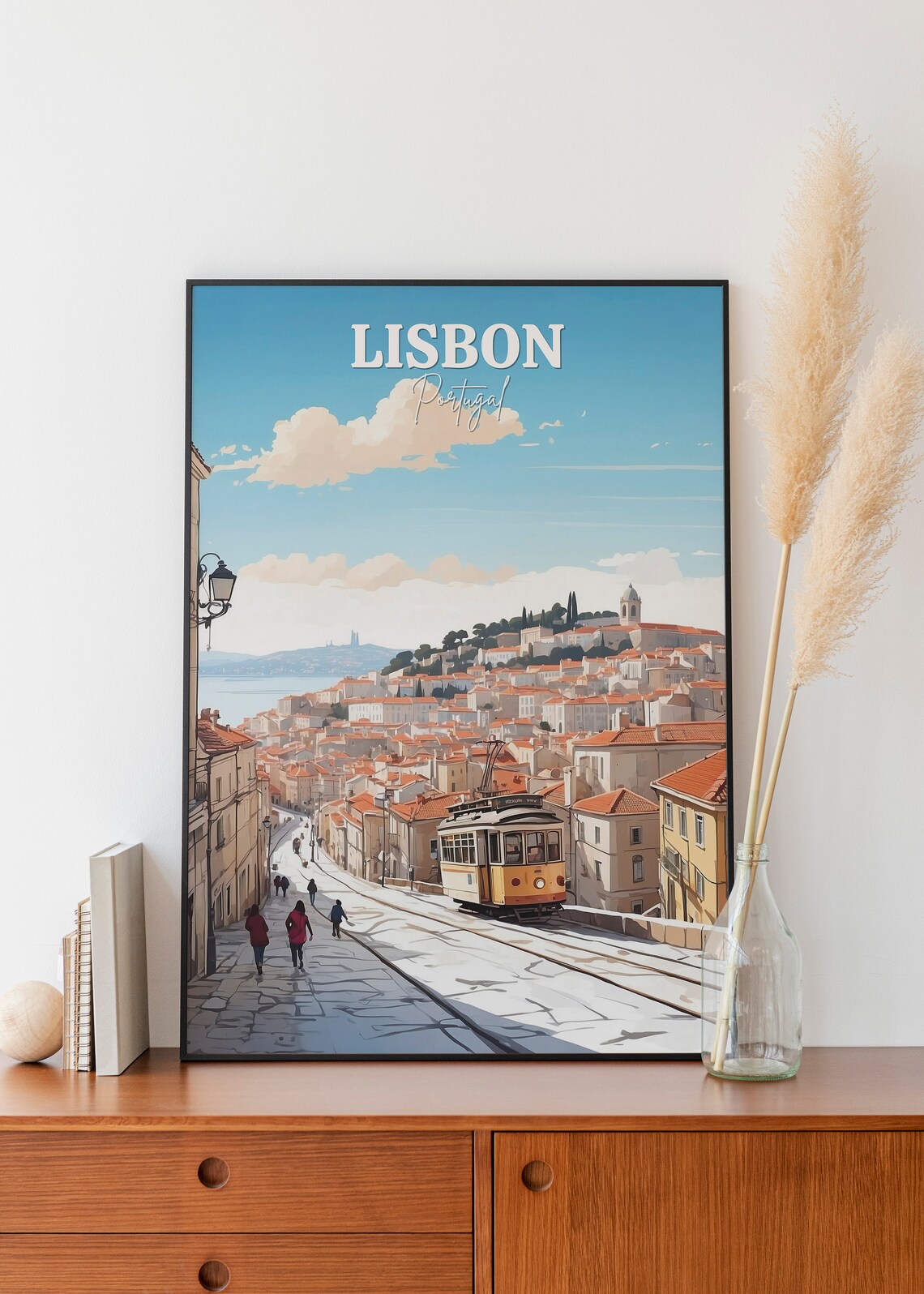 Lisbon Portugal Yellow Tram Hill Historic City Travel Scene Art Poster - Image 2