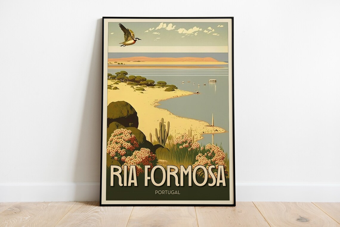 Ria Formosa Portugal Bird Lagoon Coastline Vintage Travel Poster