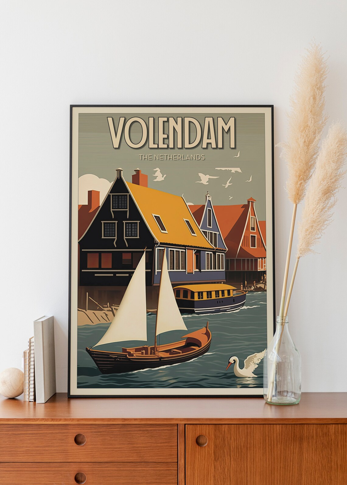 Volendam Netherlands Vintage Fishing Village Harbor Scene Poster - Image 2