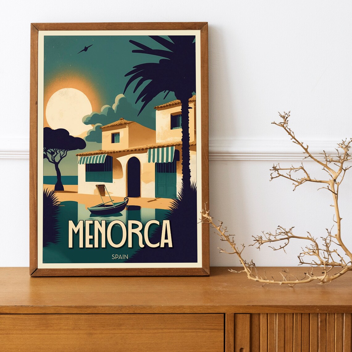 Menorca Spain Vintage Mediterranean Villa Sunset Beach Cove Poster - Image 2