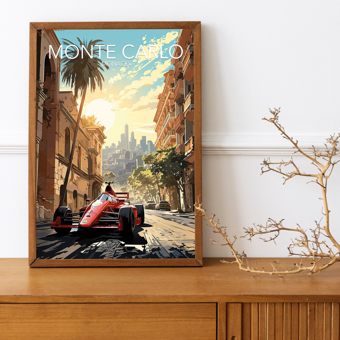 Monte Carlo Monaco Grand Prix Red Race Car Street Scene Poster